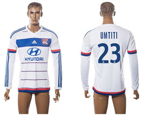 Lyon #23 Umtiti Home Long Sleeves Soccer Club Jersey - Click Image to Close